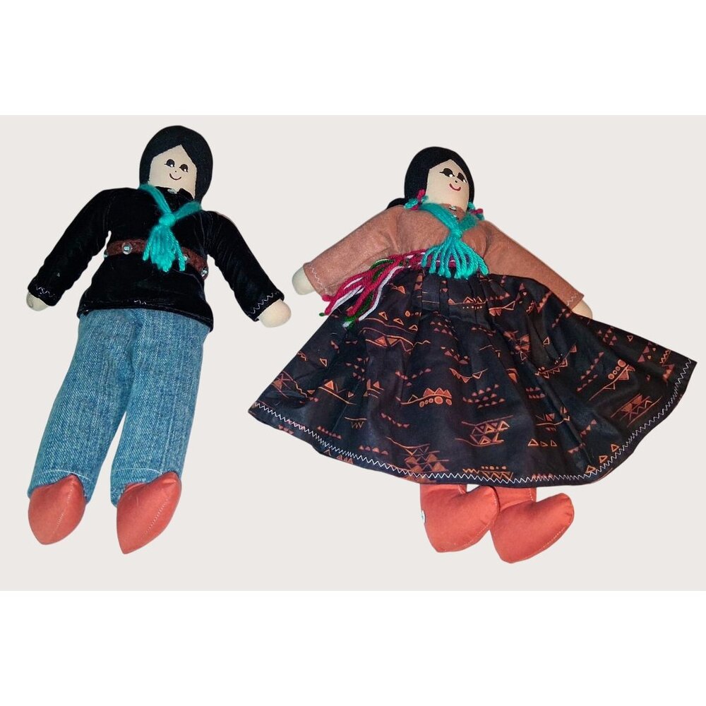 Handcrafted Native American-Inspired Cloth Dolls Pair Traditional Outfits  Male